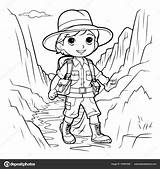 Coloring Page Outline Little Boy Hiking Canyon Stock Vector By ©Flatart  sketch template