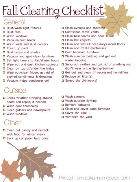 Fall House Cleaning Printable Checklist