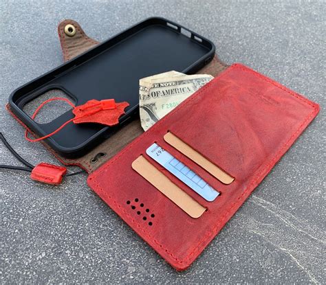 Genuine Red Leather Case for Apple iPhone 11 12 13 14 Pro Max Vintage Wallet Cover Soft Slim ...