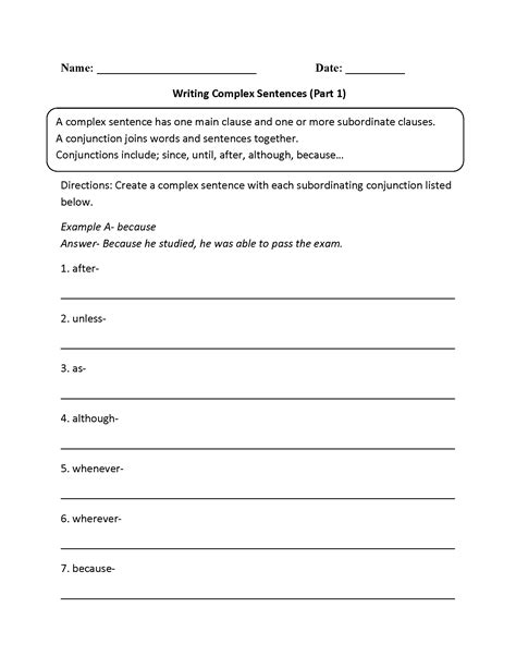 Complex Sentences Worksheet Writing Sentences | Complex sentences ...