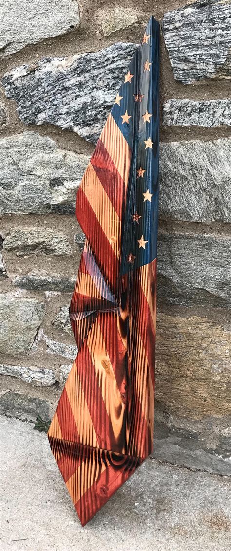 Hand Carved Draped American Wooden flag | Etsy