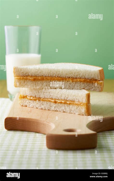 Soy Butter Sandwich and Glass of Milk Stock Photo - Alamy