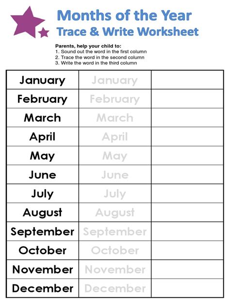 Months of the Year Worksheets