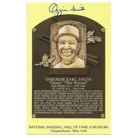 Ozzie Smith Autographed Hall of Fame Plaque Postcard (Fanatics)