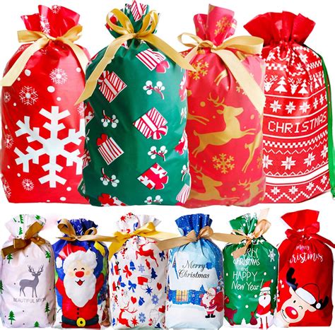 50pcs Drawstring Christmas Wrapping Bags Set - Christmas Drawstring Wrapping Bags Xmas Wrapping ...