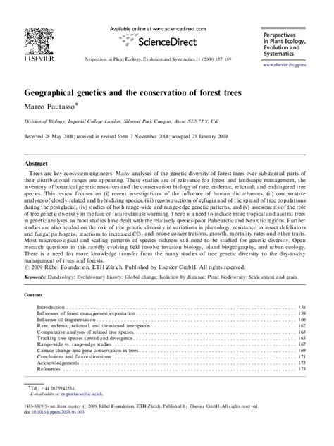 (PDF) Geographical genetics and the conservation of forest trees | Marco Pautasso - Academia.edu