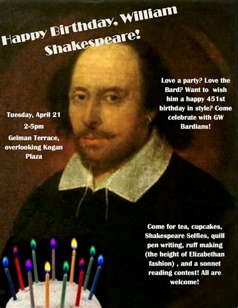 TODAY: Shakespeare's Birthday! Starting 2pm at Gelman terrace ~ Day News