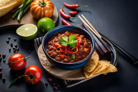 Premium AI Image | a bowl of chili with vegetables and a bowl of chili ...