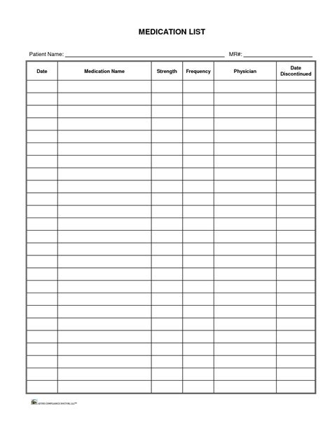 Blank Medication List Templates – Professional Template Examples