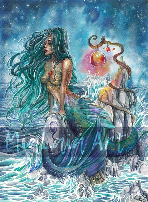 Ocean Witch Mermaid Original Watercolor Fantasy Artwork | Etsy