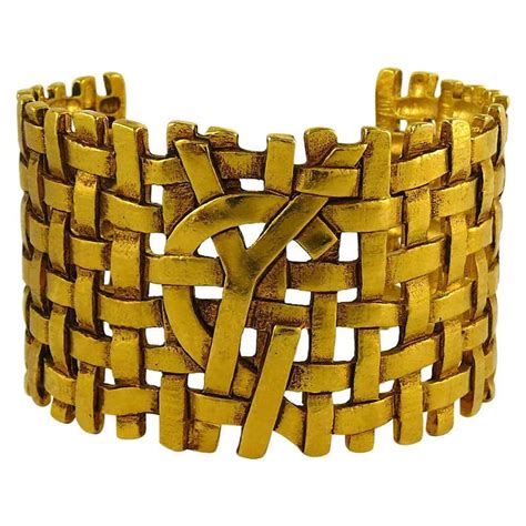 Yves Saint Laurent YSL Vintage Gold Toned Woven Cuff Bracelet For Sale ...