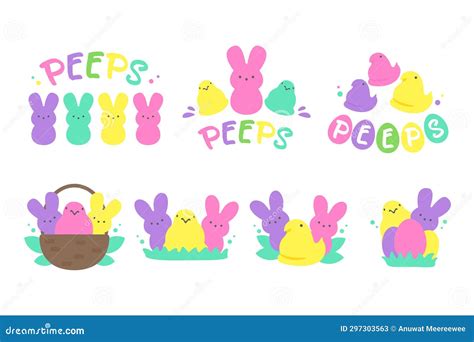 Easter Peeps. Simple Rabbit Vector Various Colors Made from Candy and Marshmallows Stock Vector ...