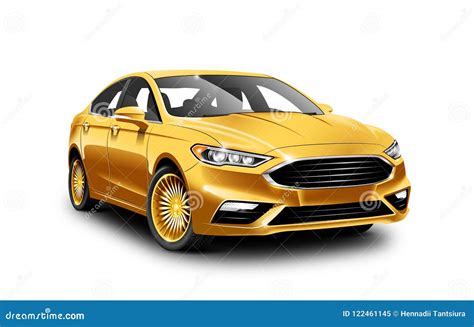 Gold Generic Business Class Car on White Background with Isolated Path Stock Illustration ...