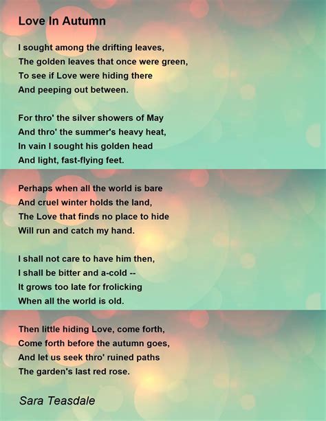 Love In Autumn - Love In Autumn Poem by Sara Teasdale