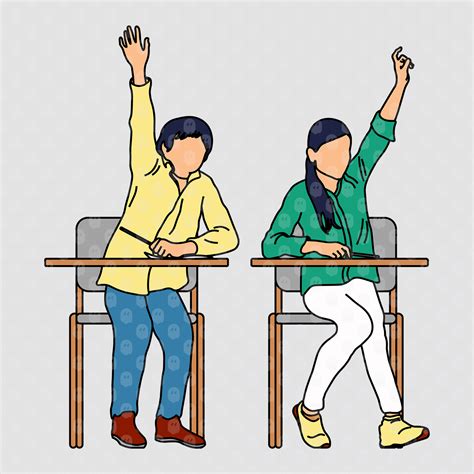 Archade | Two Kids Raising Hands In Class Vector Drawings