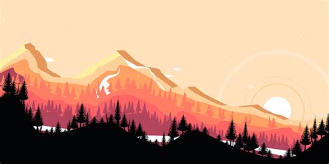 wallpaper mountains, sunset, art, vector, landscape HD : Widescreen : High Definition : Fullscreen