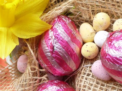 Close-up of Easter eggs in sack cloth Creative Commons Stock Image