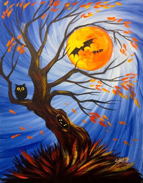 Spooky Tree Holding The Moon Easy Acrylic Painting Step By Step #13 Days Of Halloween | The Art ...