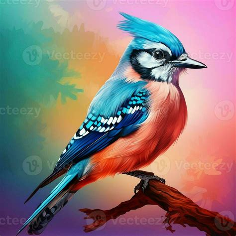 Blue jay bird on a branch with colorful background. ai generated pro ...