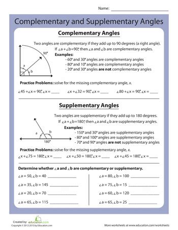 Complementary and Supplementary Angles | Worksheet | Education.com | Supplementary angles ...