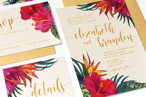 Tropical Wedding Invitation Tropical Flowers Destination - Etsy