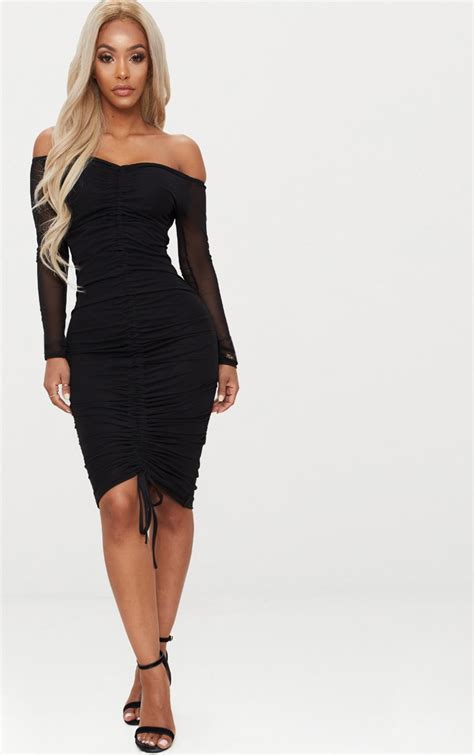 Shape navy ruched bardot bodycon dress – Sizes conversion chart, curvy women online | vests for ...