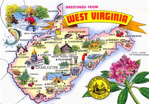 Large tourist illustrated map of the state of West Virginia | Vidiani ...