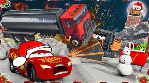 Angry SNOW PLOW TRUCK vs Lightning Mcqueen Pixar Cars - 🎁CHRISTMAS SPECIAL Part 2🎁 in BeamNG ...