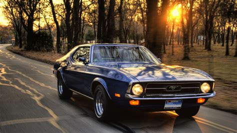 car, Ford, Ford Mustang, Sunset, Trees, Road, Muscle Cars Wallpapers HD ...