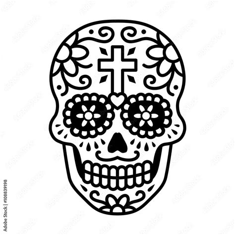 Decorated skull / calavera celebrating Day of the Dead line art icon / illustration Stock Vector ...