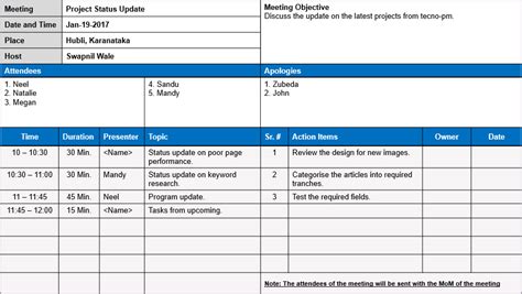 Meeting Minutes Template : Excel and Word Free Download | Project Management Templates