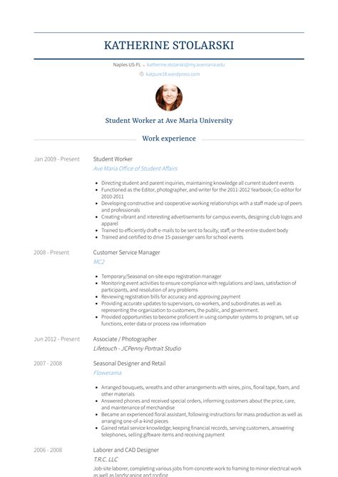 Student Worker - Resume Samples and Templates | VisualCV