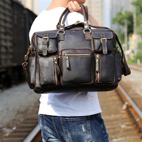 Genuine Leather Mens Cool Weekender Bag Travel Bag Duffle Bags Briefca – iChainWallets