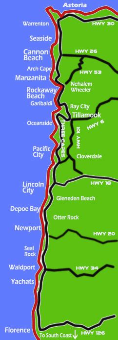 Oregon Coast Map and Mileage Chart - Map of Oregon Coast and Miles