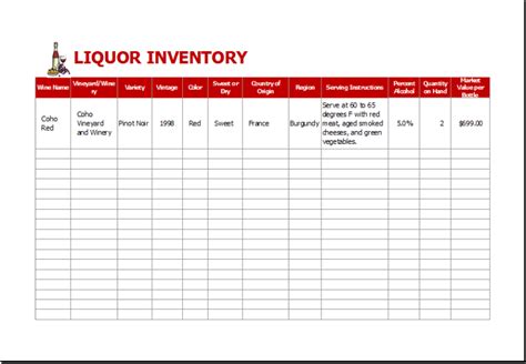 Liquor Inventory Sheet Template for EXCEL | Excel Templates