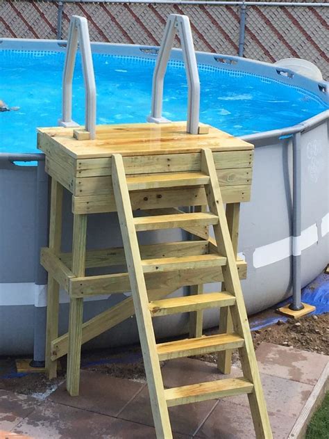 Platform with ladder for Intex Steel Frame pool (18' x 52") | Pool ladder, Frame pool, Backyard pool