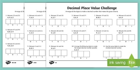 Place Value of Decimal Numbers Activity | Maths Worksheets