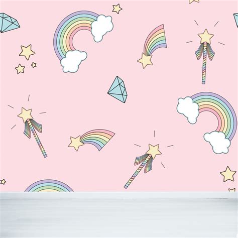 Creative Wallpaper-"Rainbow and Stars Wallpaper - Playful Kids Room Wallpaper