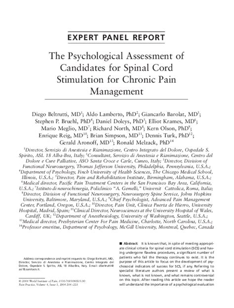 Spinal Cord Stimulator Psychological Evaluation Template