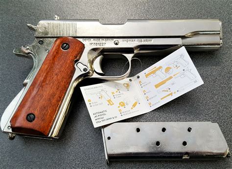 REPLICA M1911 US COLT HAND GUN PISTOL DENIX – NICKEL STRIP DOWN TYPE WOODEN GRIPS | JB Military ...