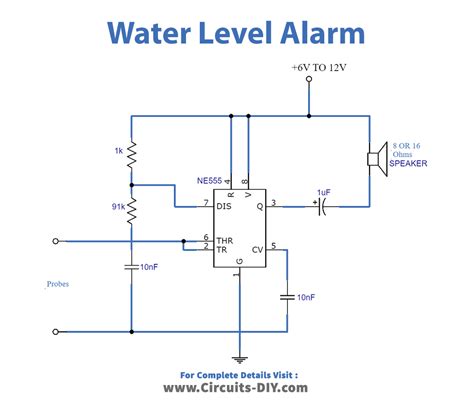 Water Level Alarm Using 555 IC