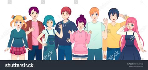 Group Anime Characters Young Manga Girls Stock Vector (Royalty Free) 1912538170 | Shutterstock