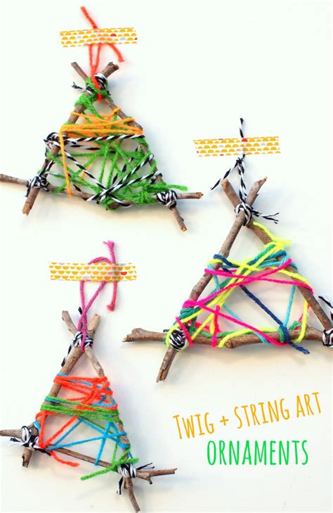 Twig and string art ornaments - Fun Crafts Kids