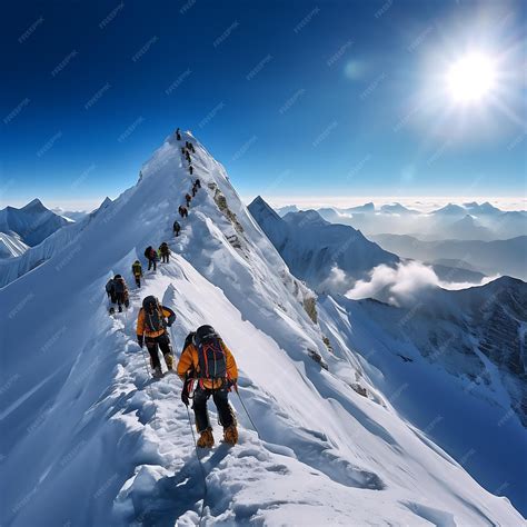 Premium Photo | Climbers on the summit of Mount Everest in Himalayas Nepal