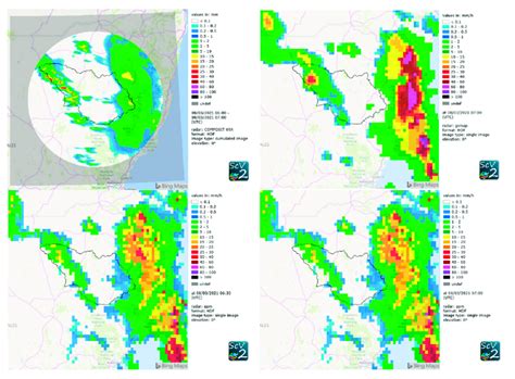 Illustrative comparison of cumulated data of Namoi radar (upper left ...