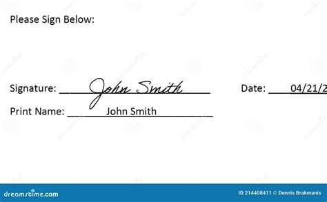 Signing Signature in Portable Format with Date and Print Name on White Paper File Document ...