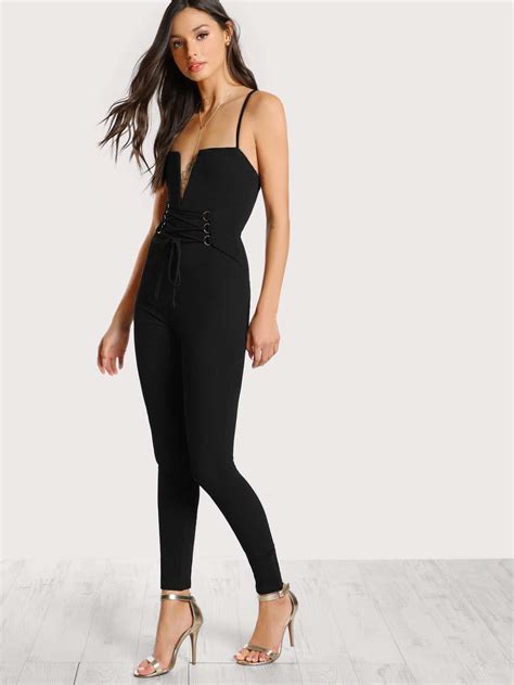 Corset Spaghetti Strap Jumpsuit BLACK -SheIn(Sheinside)