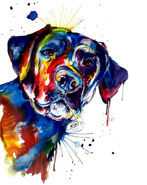 Colorful Black Lab Labrador Retriever Art Print Print of My Original Watercolor Painting FREE ...