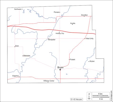 Williams County free map, free blank map, free outline map, free base map outline, hydrography ...