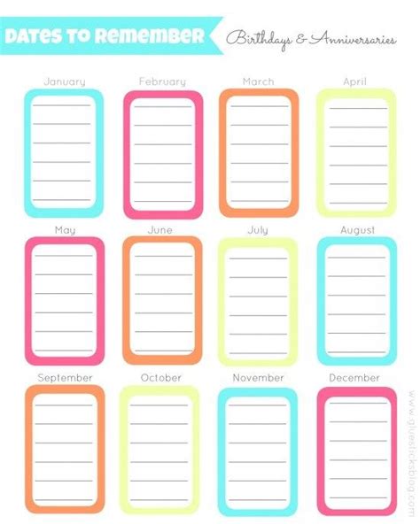 Dates to Remember | Planner printables free, Printable planner, Printable planner pages